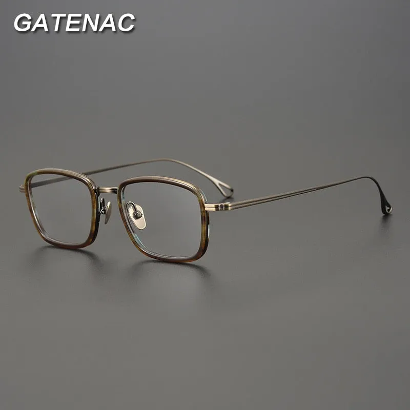Gatenac Unisex Full Rim Square Titanium Acetate Frame Eyeglasses Gxyj785