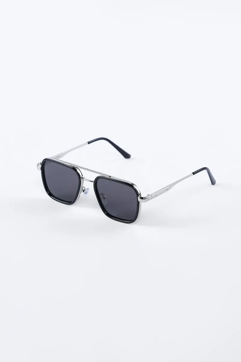 Geo Rectangular Black Sunglasses