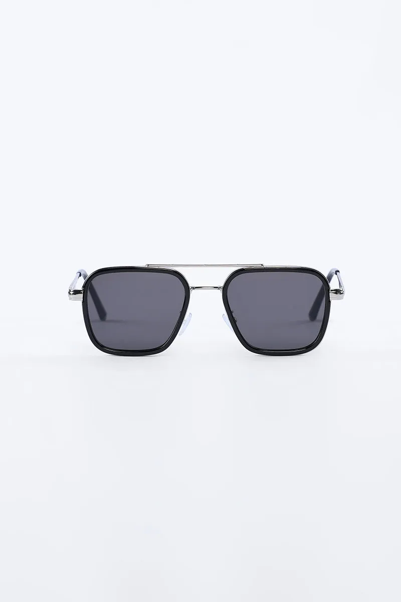 Geo Rectangular Black Sunglasses