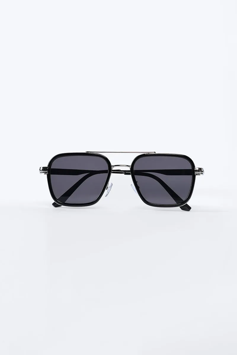 Geo Rectangular Black Sunglasses