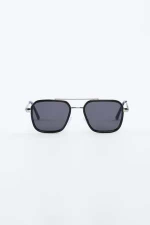 Geo Rectangular Black Sunglasses