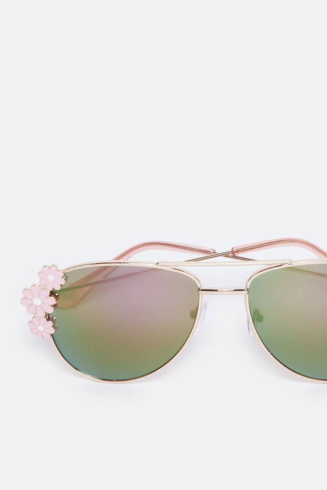 Girls Gold Aviator Embellished Sunglasses