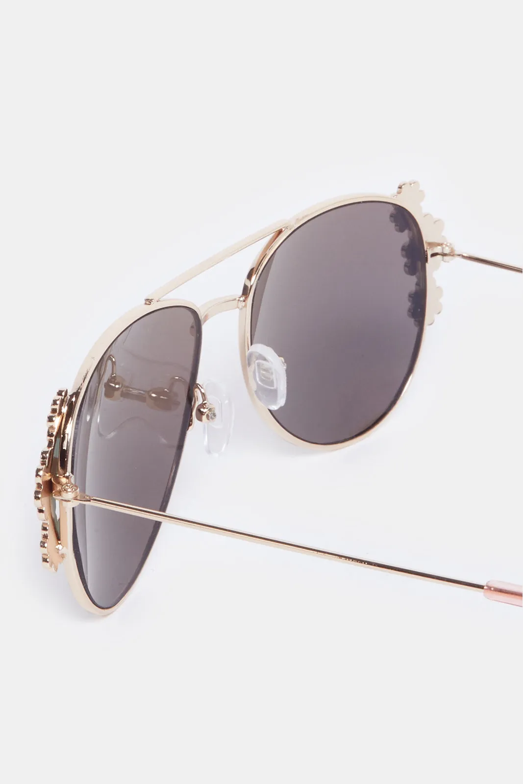 Girls Gold Aviator Embellished Sunglasses