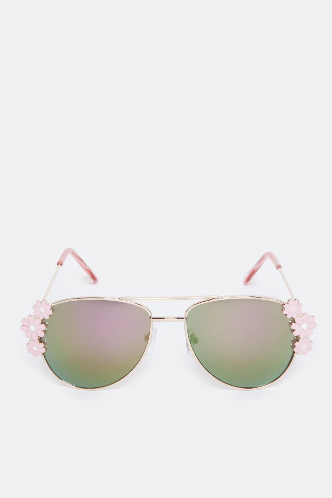 Girls Gold Aviator Embellished Sunglasses