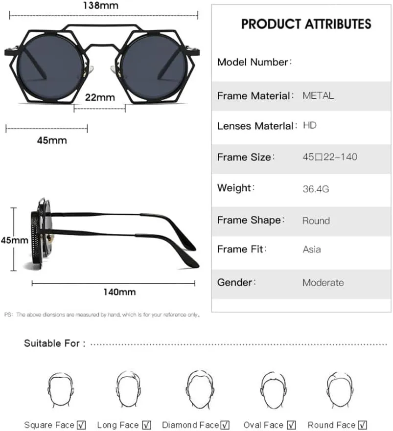 Glasses Punk Sunglasses For Men Retro Steampunk Sunglasses Women Round Shades Vintage