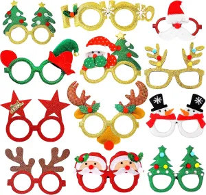 Glitter, Plastic Christmas Eyeglasses - Pack of 12, Christmas Glasses for Kids, Adults | Christmas Photo Booth Props | Christmas Party Accessories, Christmas Party Decorations | Christmas Party Props
