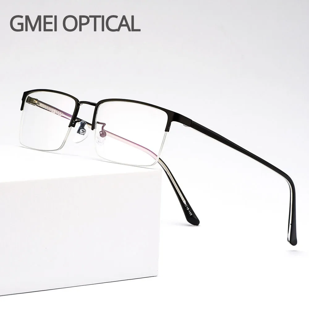 Gmei Men's Eyeglasses Semi Rim Metal Alloy Acetate Frame M18046