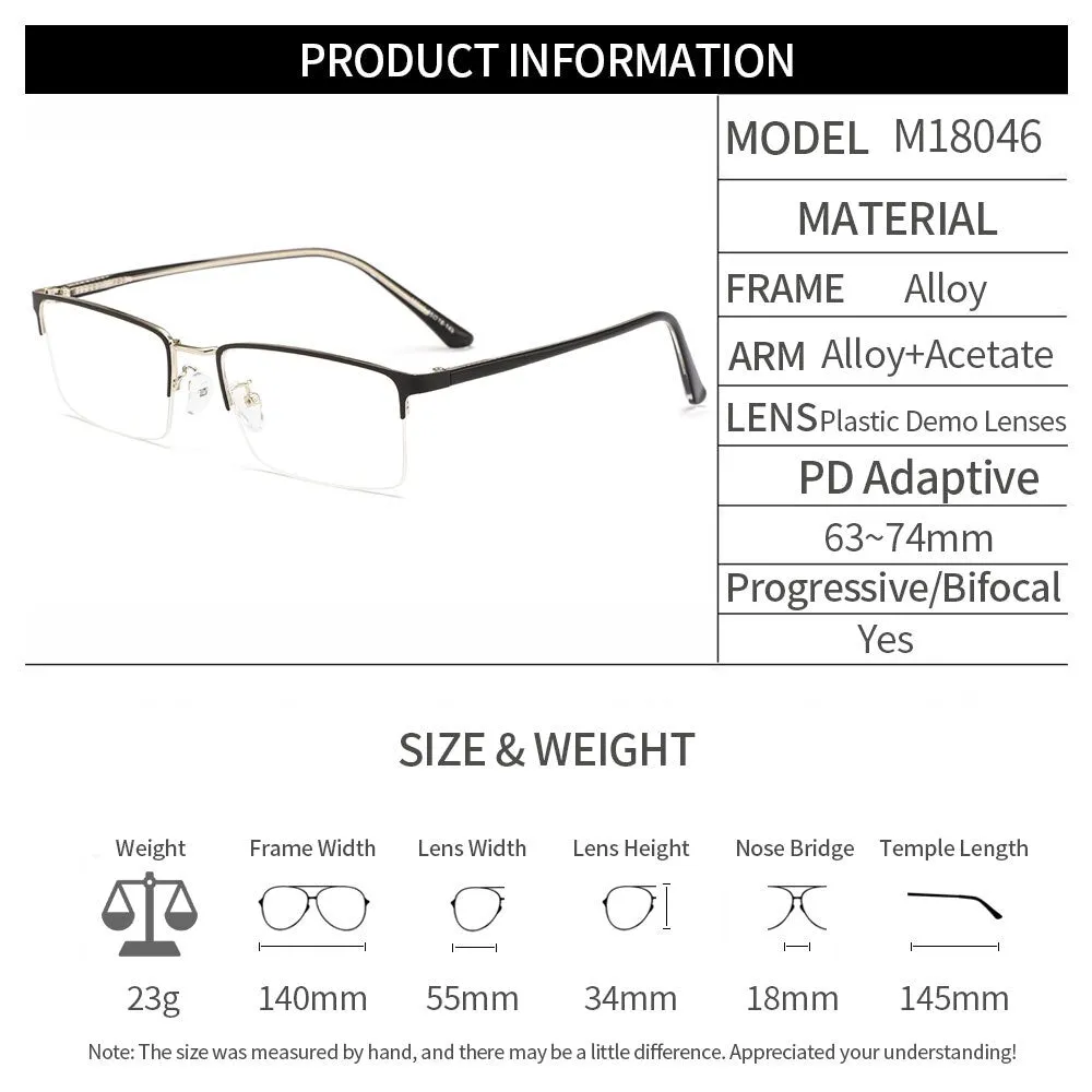 Gmei Men's Eyeglasses Semi Rim Metal Alloy Acetate Frame M18046