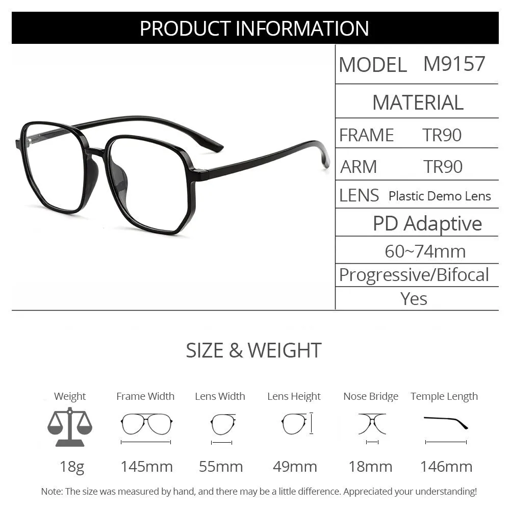 Gmei Unisex Eyeglasses Tr90 Frame Transparent Large Size Ultralight Plastic M9157