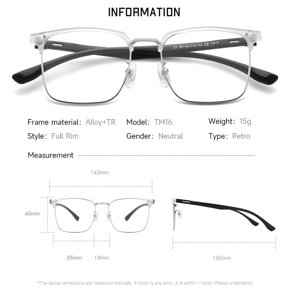 Gmei Unisex Full Rim Square Tr 90 Alloy Eyeglasses Tm16