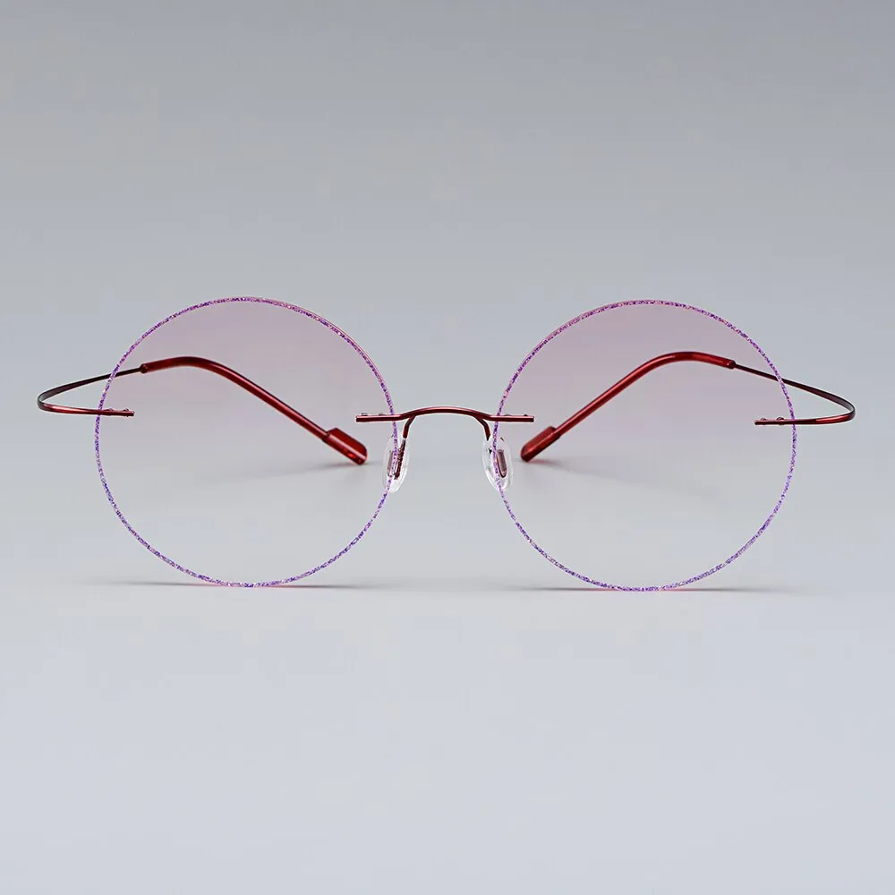 Gmei Women's Eyeglasses Red Titanium Alloy Rimless Gradient Pink Tint T80898