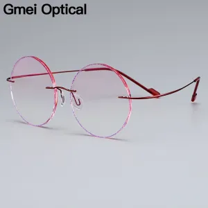 Gmei Women's Eyeglasses Red Titanium Alloy Rimless Gradient Pink Tint T80898