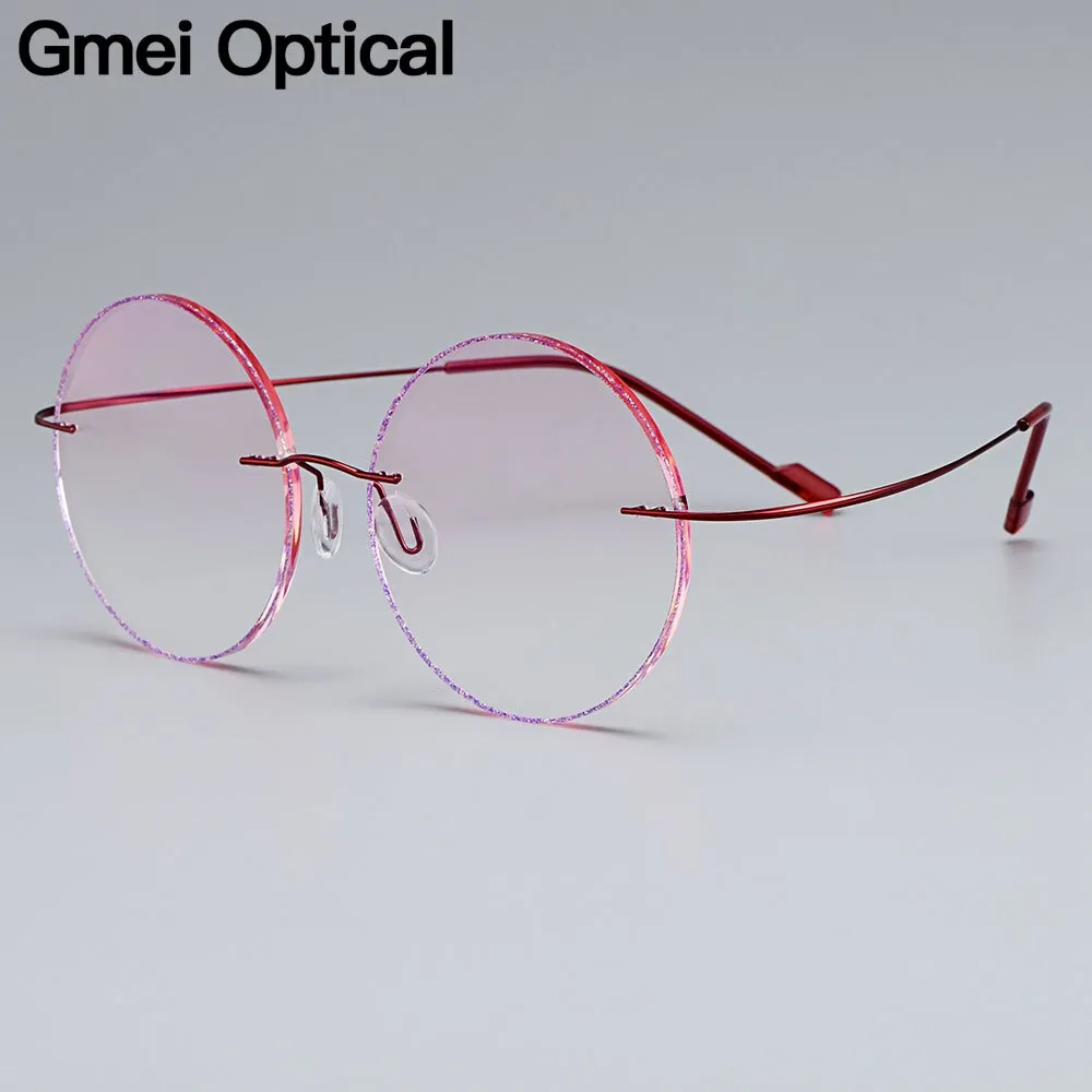 Gmei Women's Eyeglasses Red Titanium Alloy Rimless Gradient Pink Tint T80898