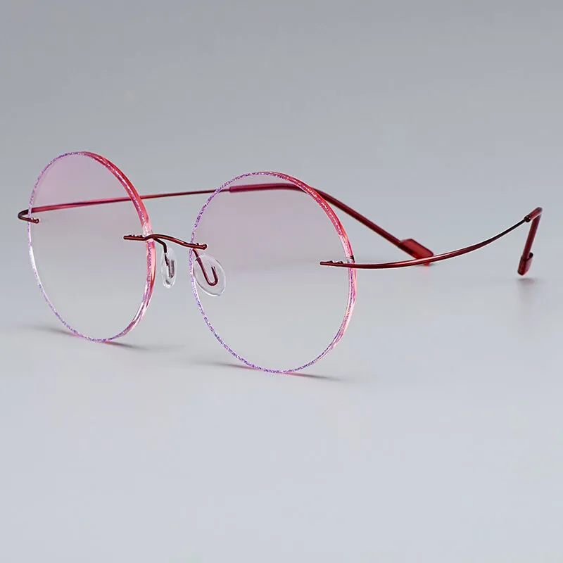 Gmei Women's Eyeglasses Red Titanium Alloy Rimless Gradient Pink Tint T80898