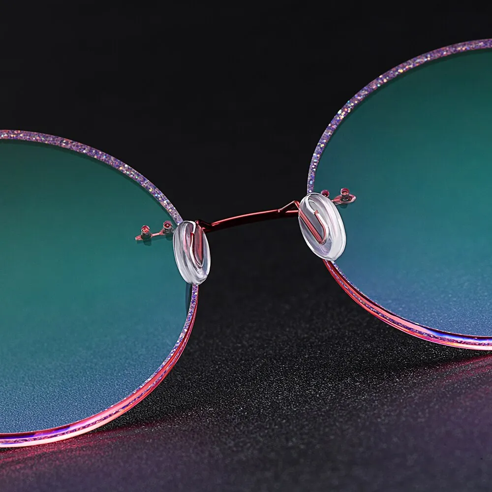 Gmei Women's Eyeglasses Red Titanium Alloy Rimless Gradient Pink Tint T80898