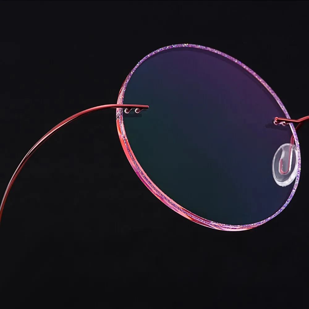 Gmei Women's Eyeglasses Red Titanium Alloy Rimless Gradient Pink Tint T80898