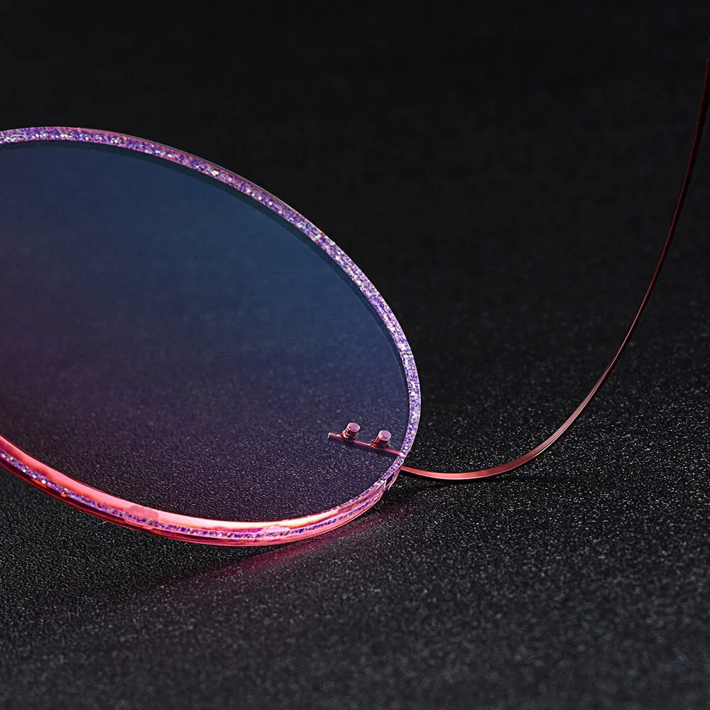 Gmei Women's Eyeglasses Red Titanium Alloy Rimless Gradient Pink Tint T80898