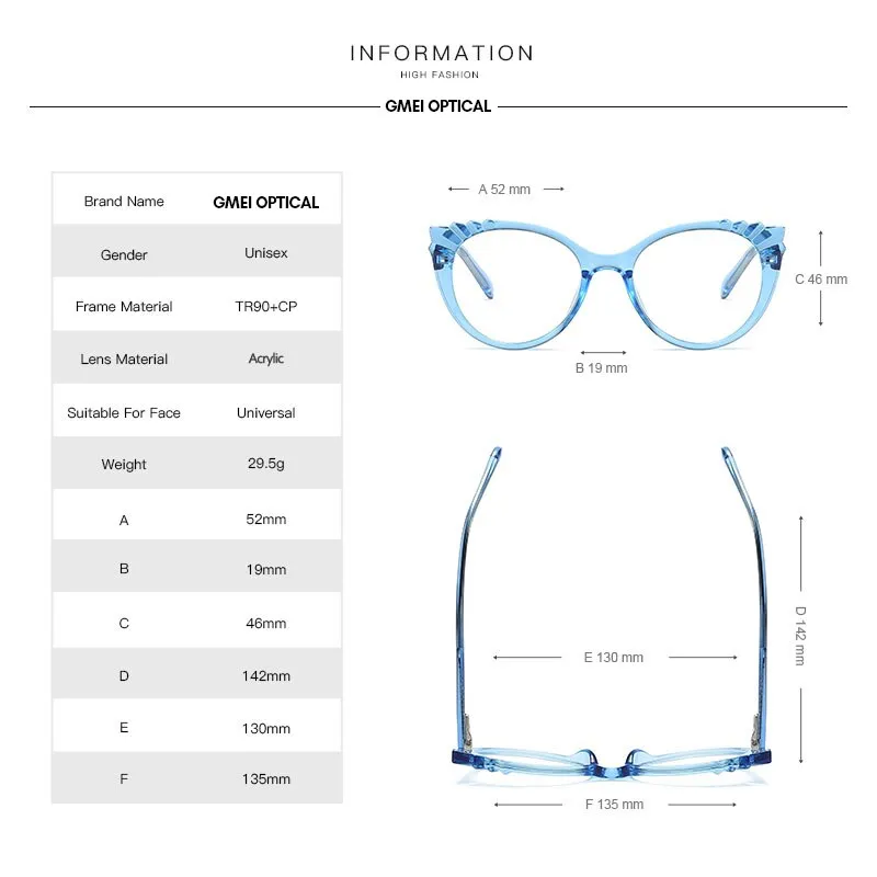 Gmei Women's Eyeglasses Tr90 Cp Transparent Frame Oval Frame 2037