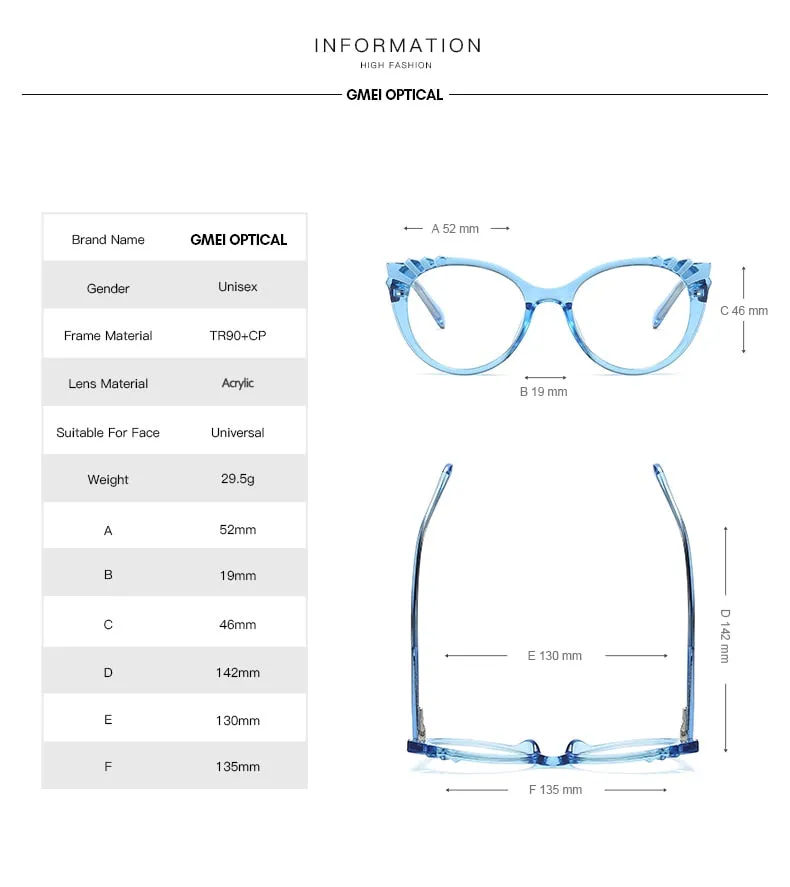 Gmei Women's Eyeglasses Tr90 Cp Transparent Frame Oval Frame 2037