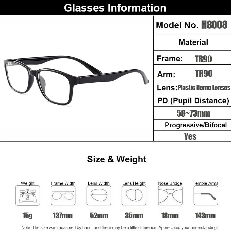 Gmei Women's Eyeglasses Ultralight Square Full Rim Plastic H8008