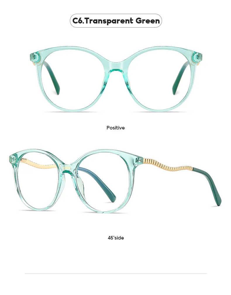 Gmei Women's Full Rim TR 90 Metal Round Frame Eyeglasses 2067