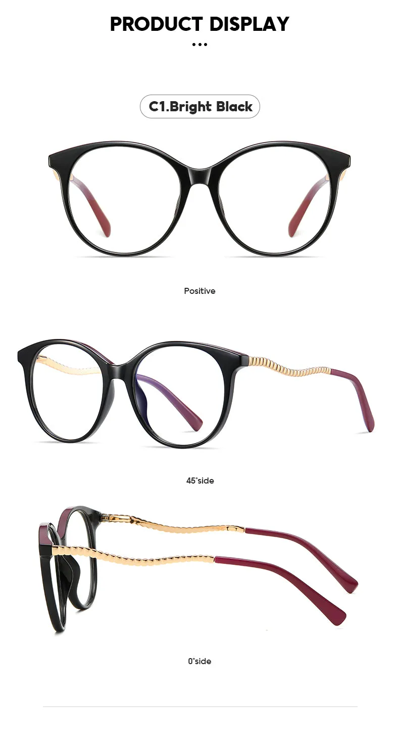 Gmei Women's Full Rim TR 90 Metal Round Frame Eyeglasses 2067