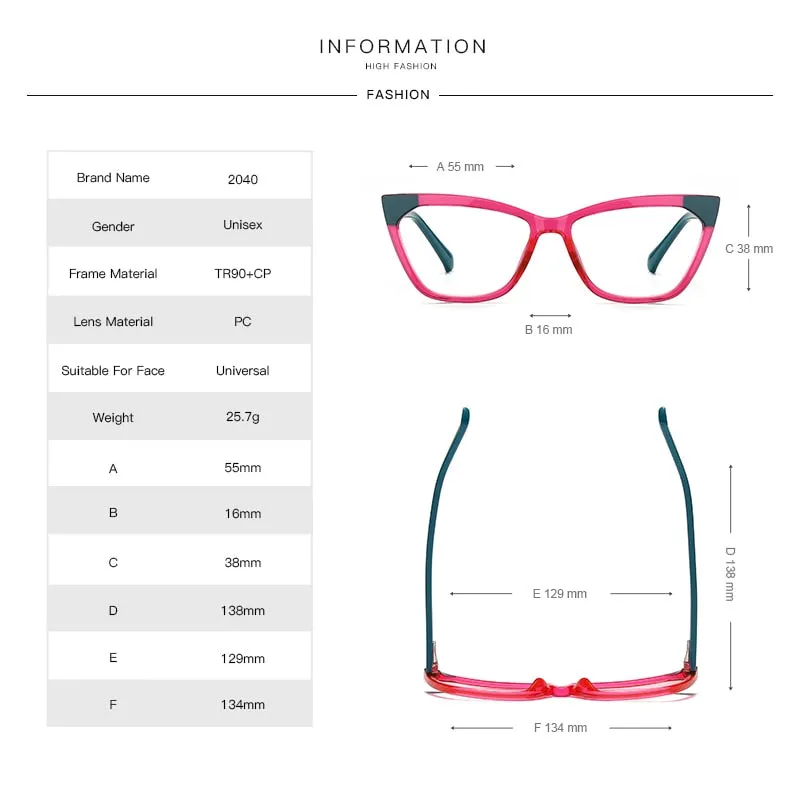 Gmei Women's Full Rim TR 90 Titanium Cat Eye Frame Eyeglasses 2040
