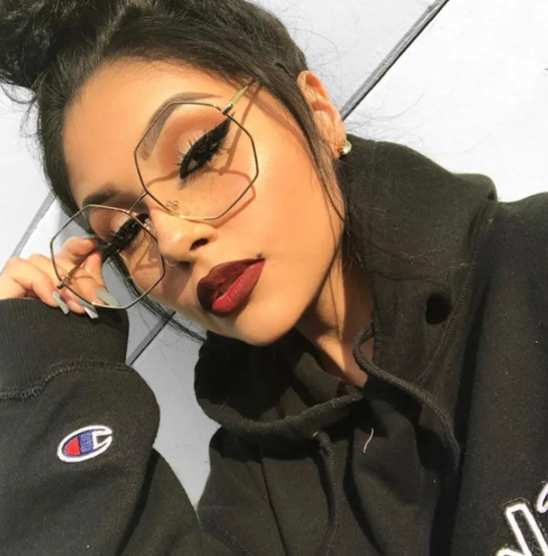 Gold Hexagon Oversized Vintage Style Clear Glasses