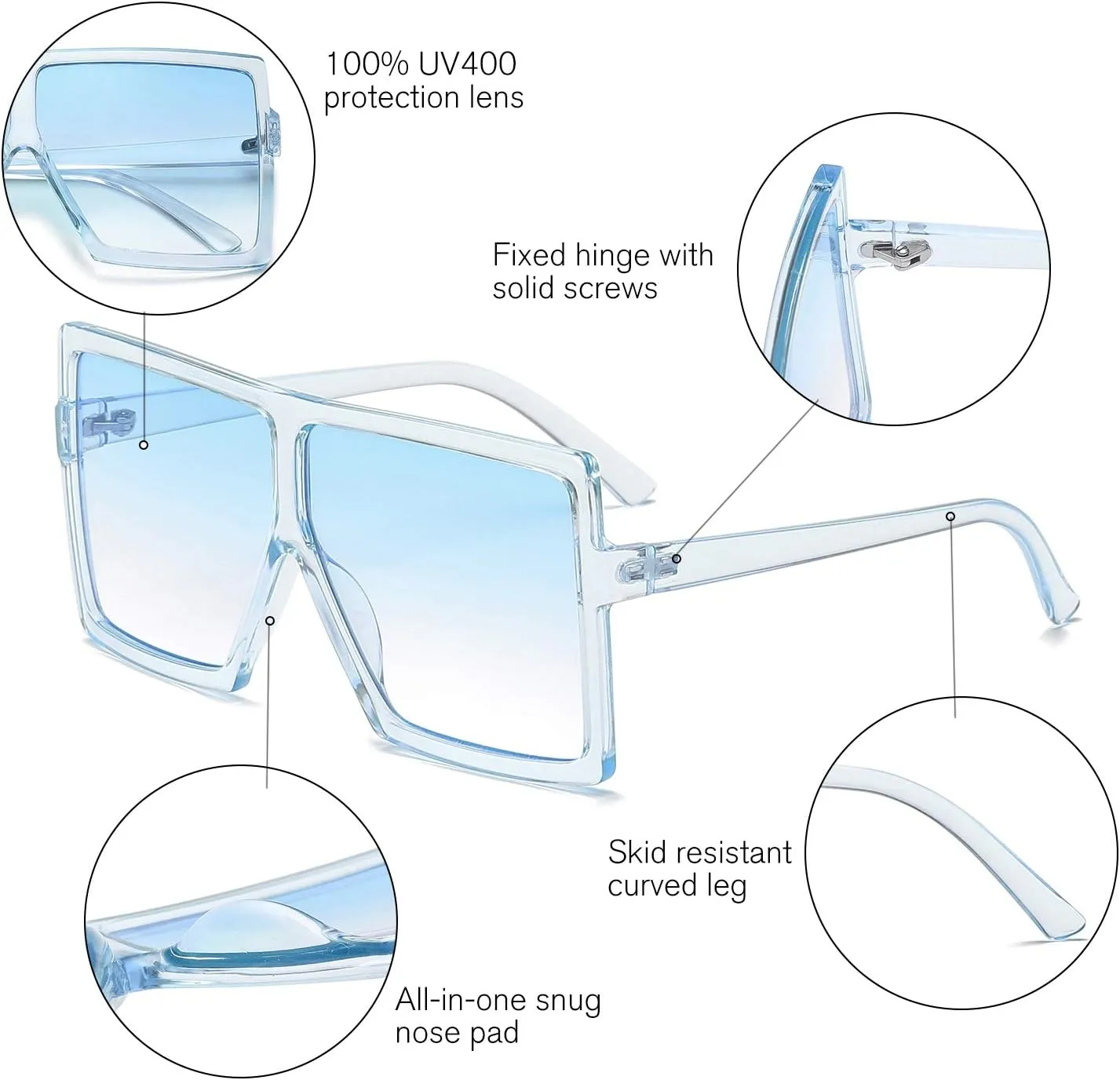 GRFISIA Square Oversized Sunglasses for Women Men Flat Top Fashion Shades