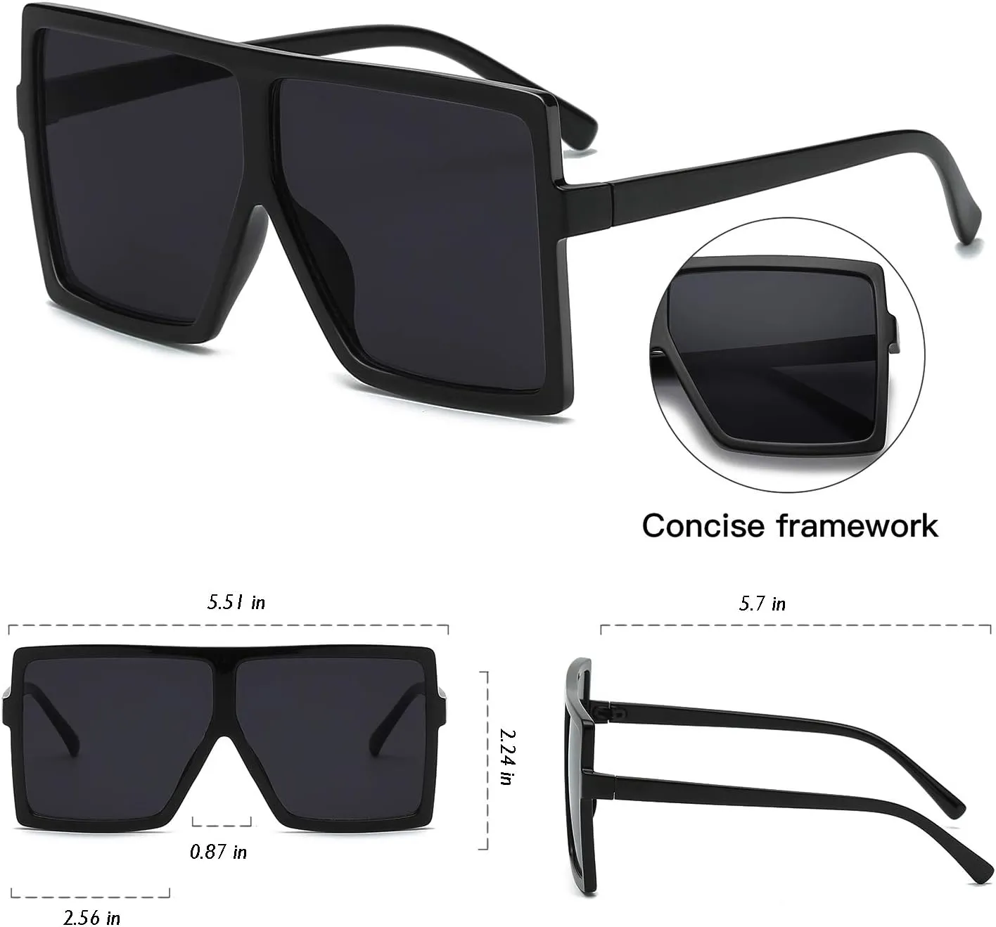 GRFISIA Square Oversized Sunglasses for Women Men Flat Top Fashion Shades