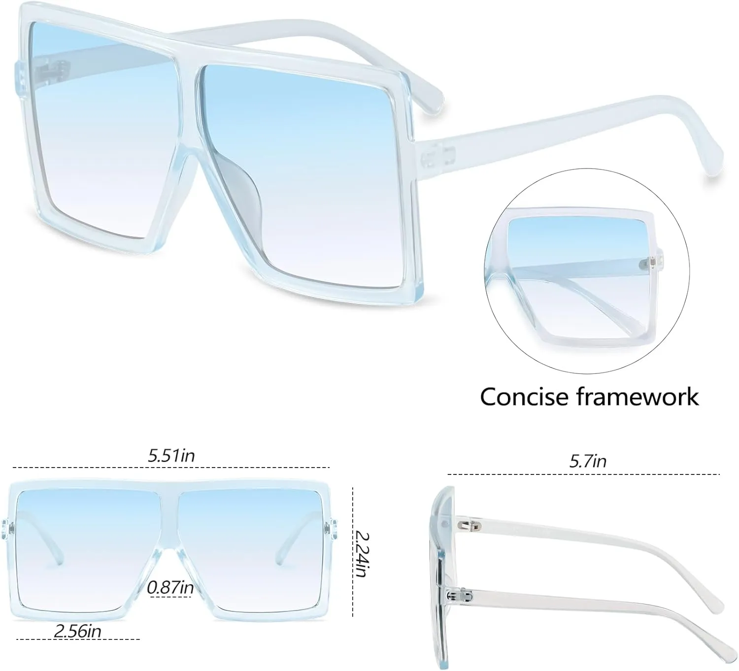 GRFISIA Square Oversized Sunglasses for Women Men Flat Top Fashion Shades