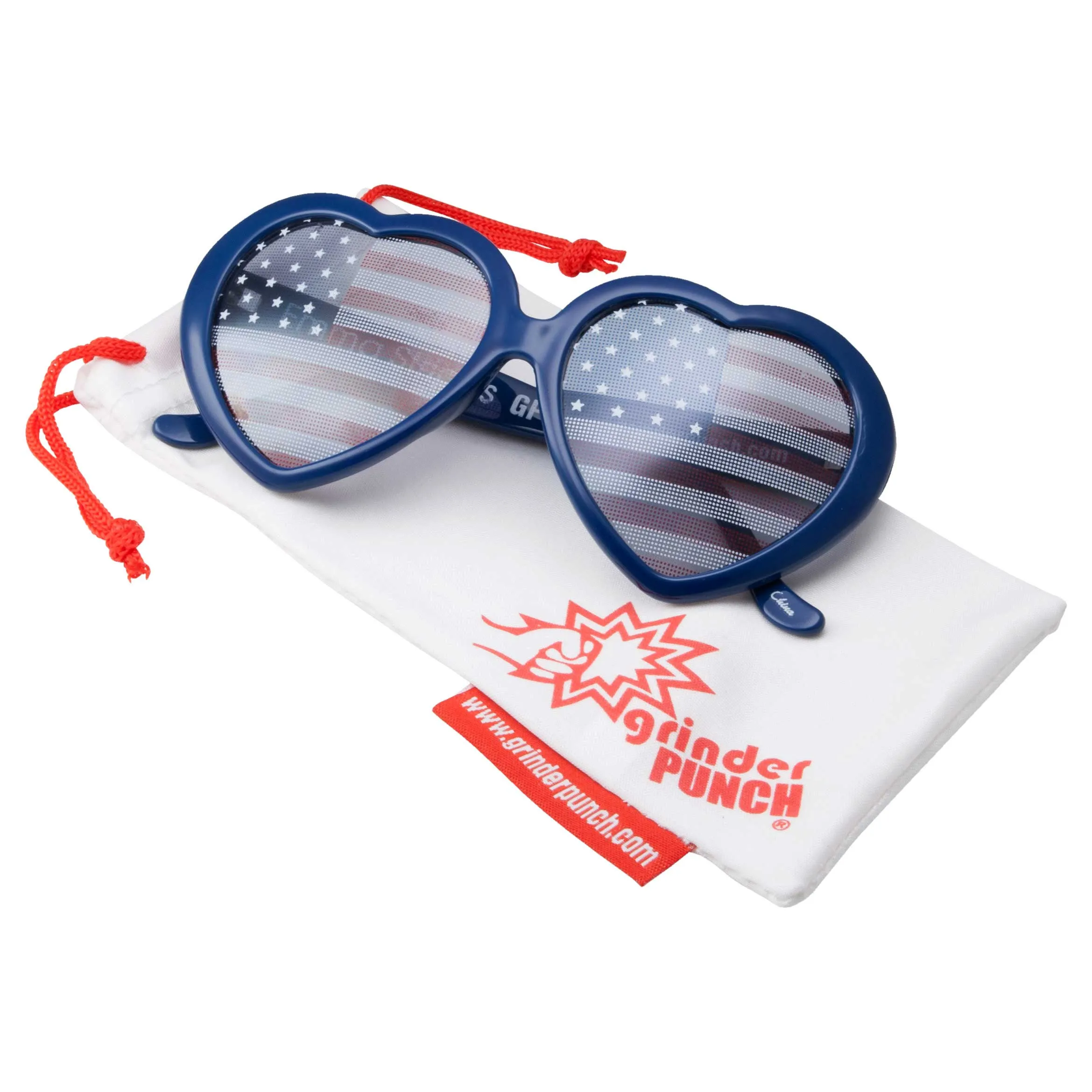 grinderPUNCH Heart Shaped Patriotic US American Flag Lens Sunglasses