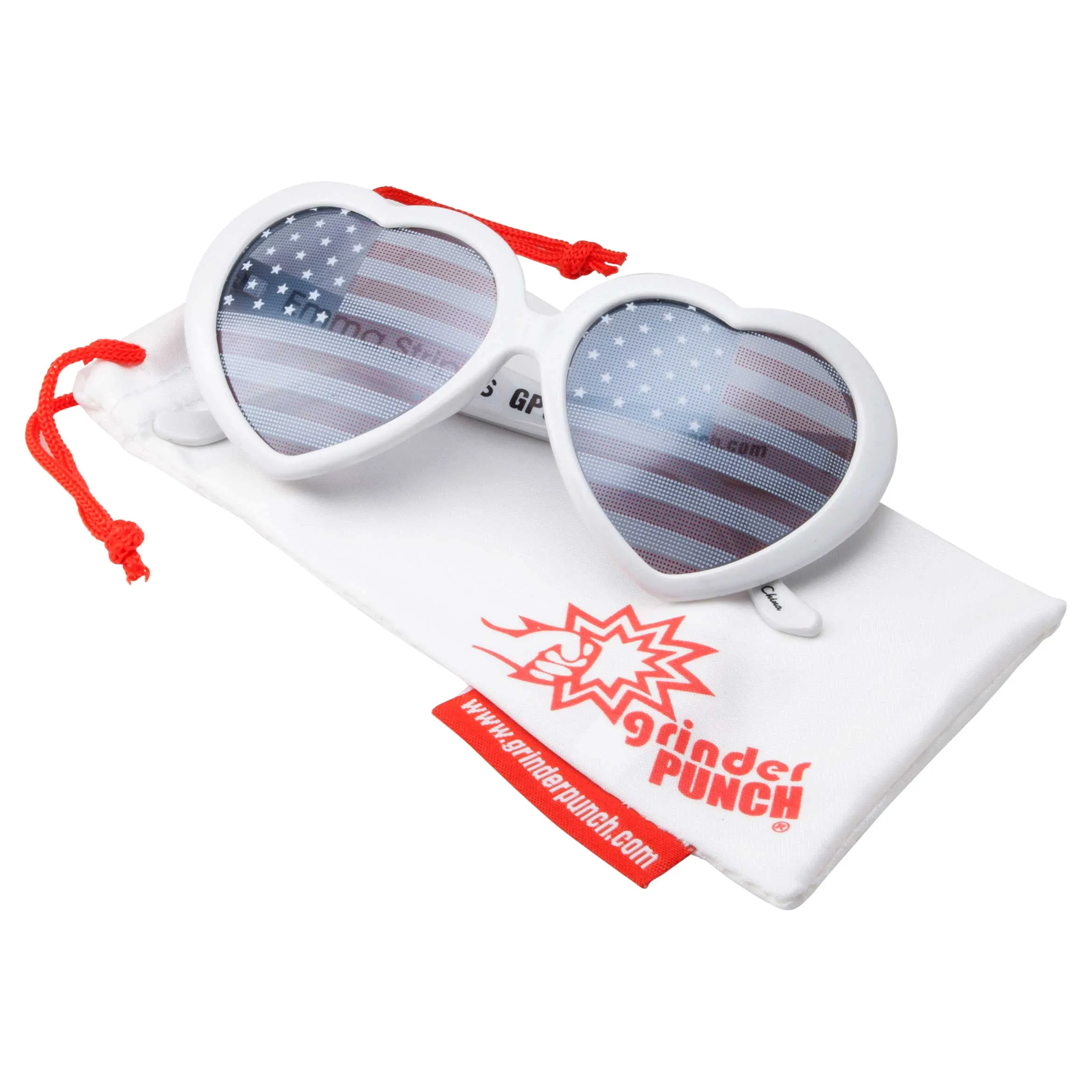 grinderPUNCH Heart Shaped Patriotic US American Flag Lens Sunglasses