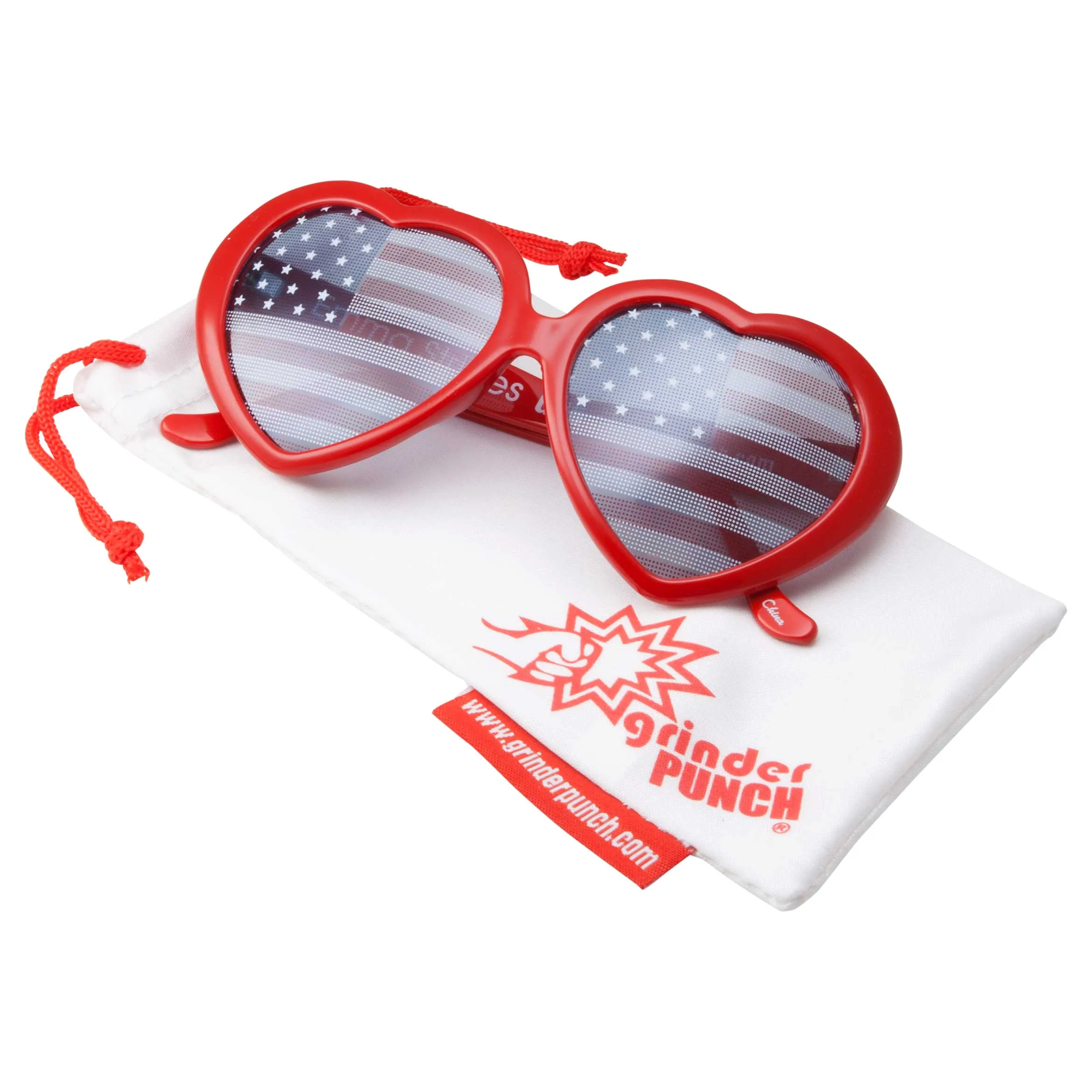 grinderPUNCH Heart Shaped Patriotic US American Flag Lens Sunglasses