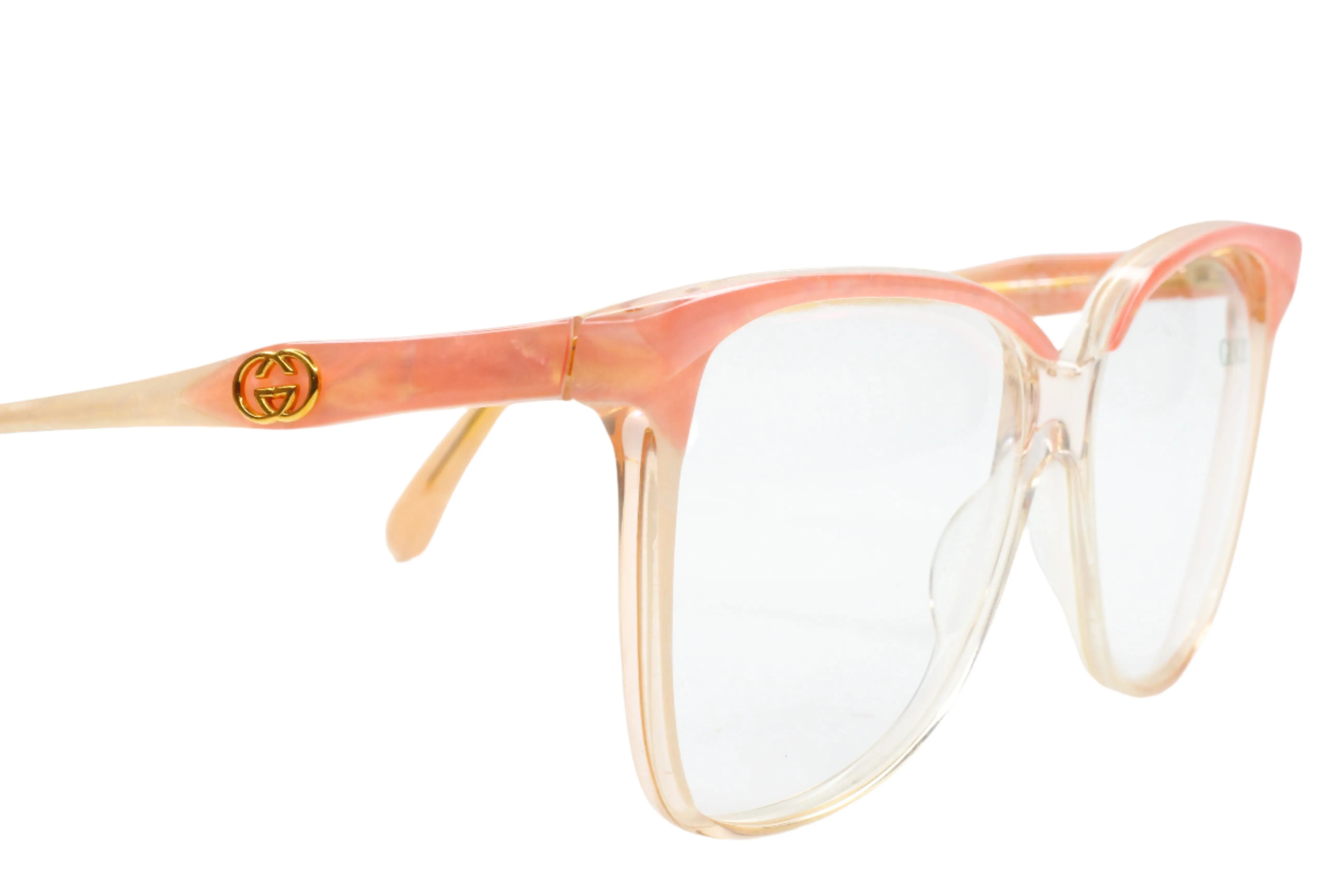 Gucci GG2106 44B Light Pink Crystal Clear White Gold 1993 Vintage Eyeglasses
