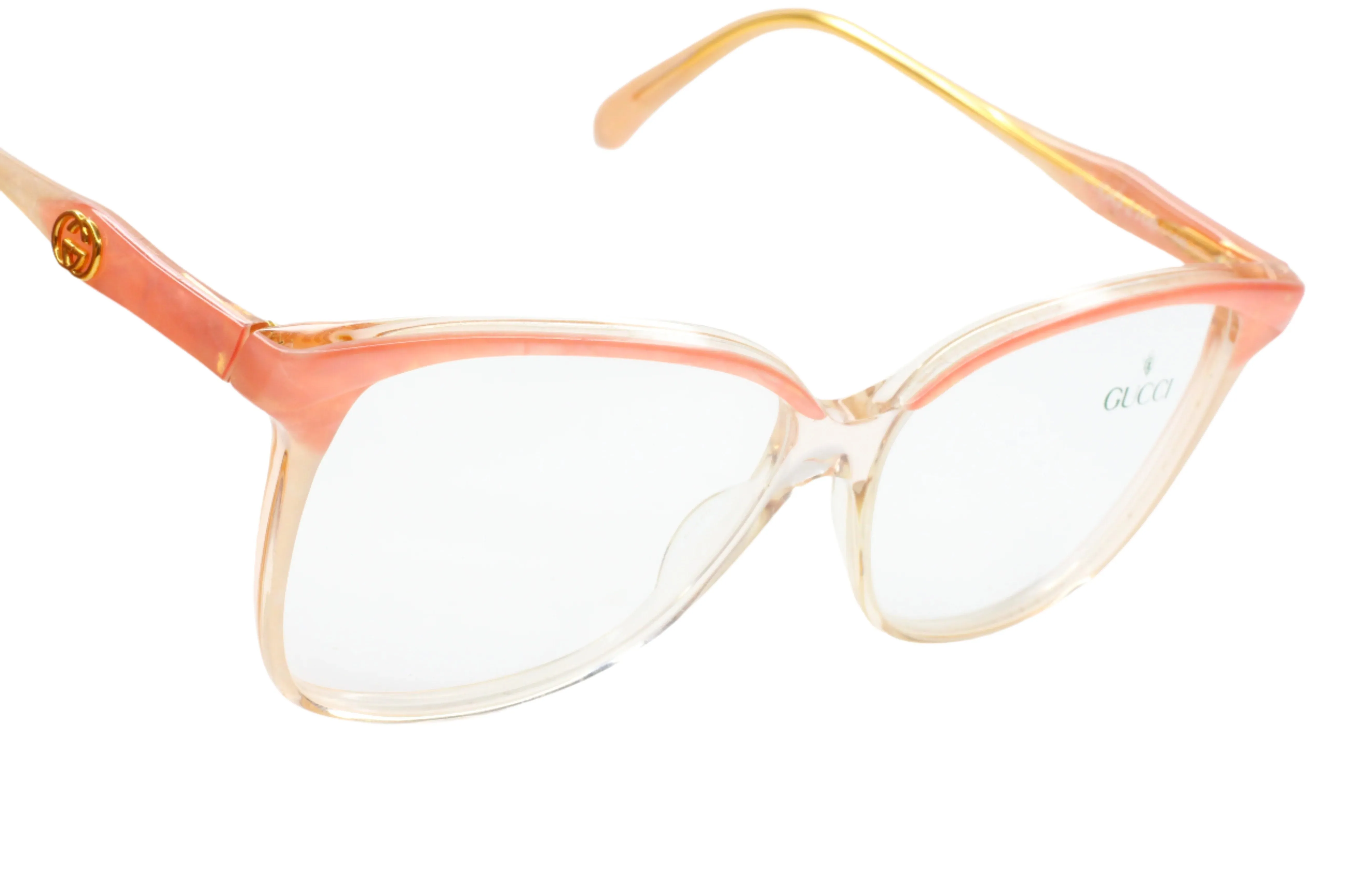 Gucci GG2106 44B Light Pink Crystal Clear White Gold 1993 Vintage Eyeglasses