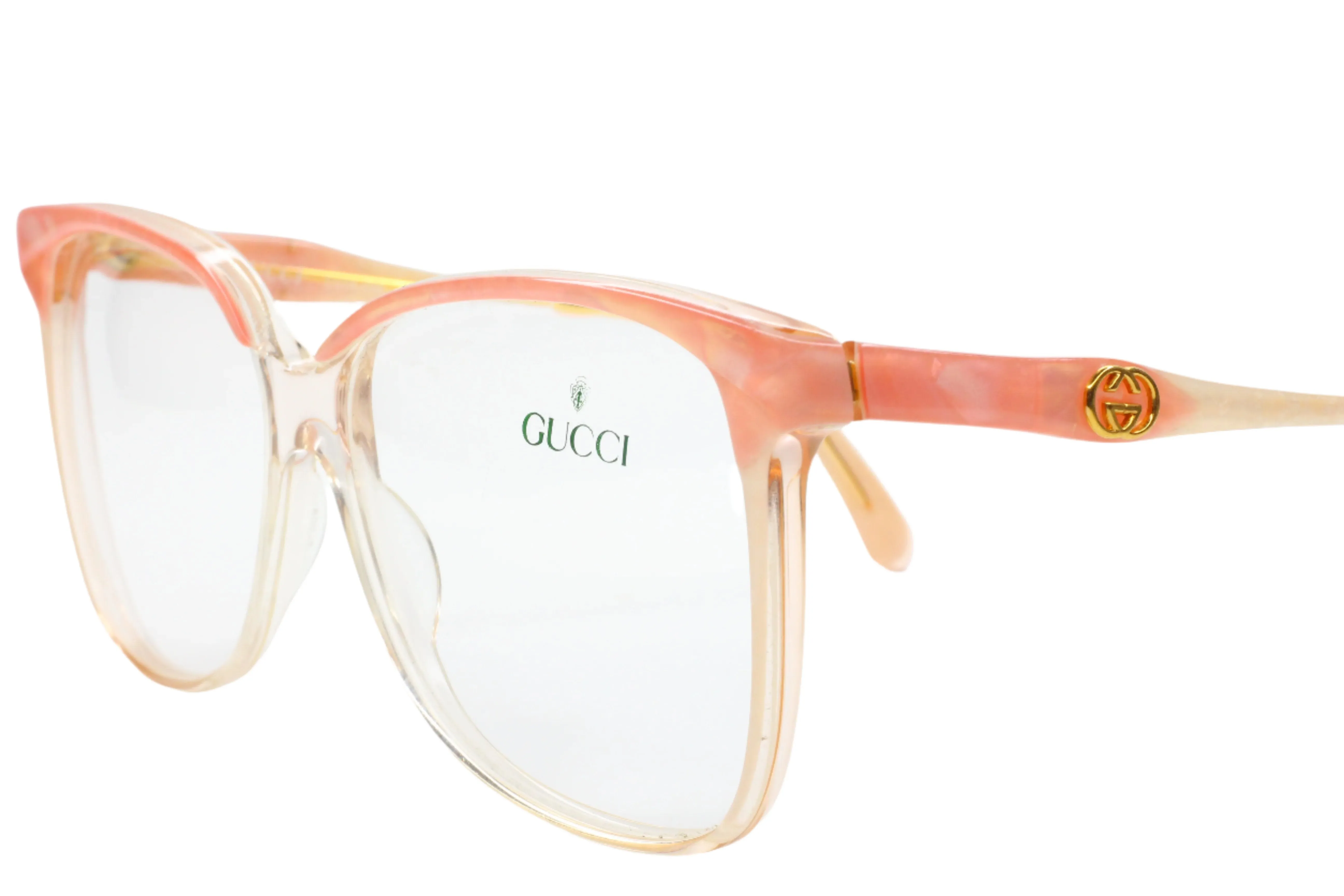 Gucci GG2106 44B Light Pink Crystal Clear White Gold 1993 Vintage Eyeglasses