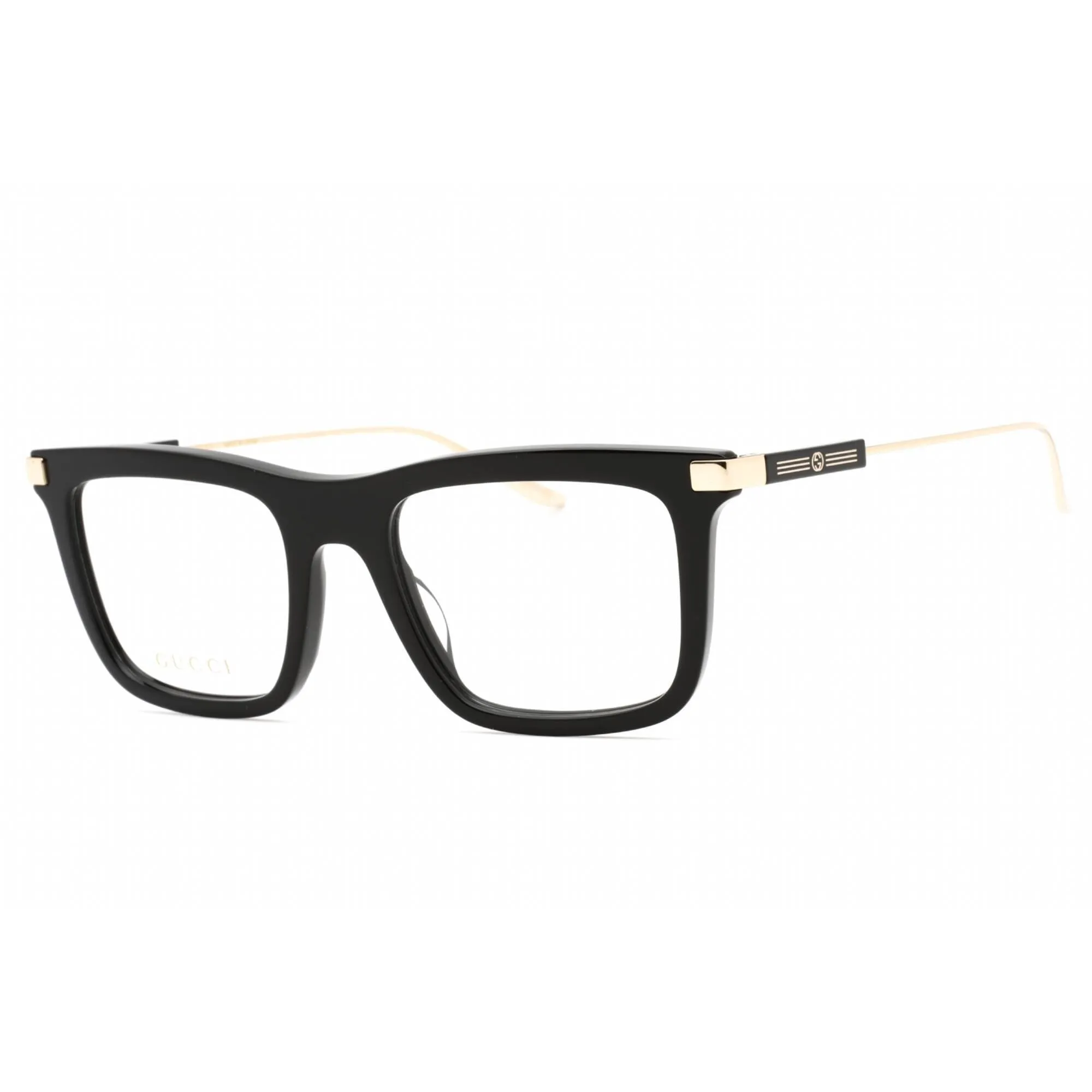 Gucci Men's Eyeglasses - Black/Gold Square Full Rim Plastic Frame | GG1438O 001