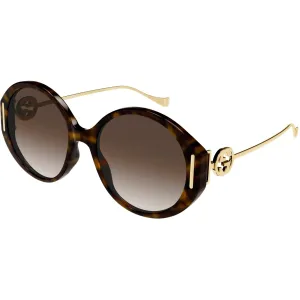 Gucci Women's Sunglasses - Havana Acetate/Metal Oval Frame Brown Lens | GG1202SK 003