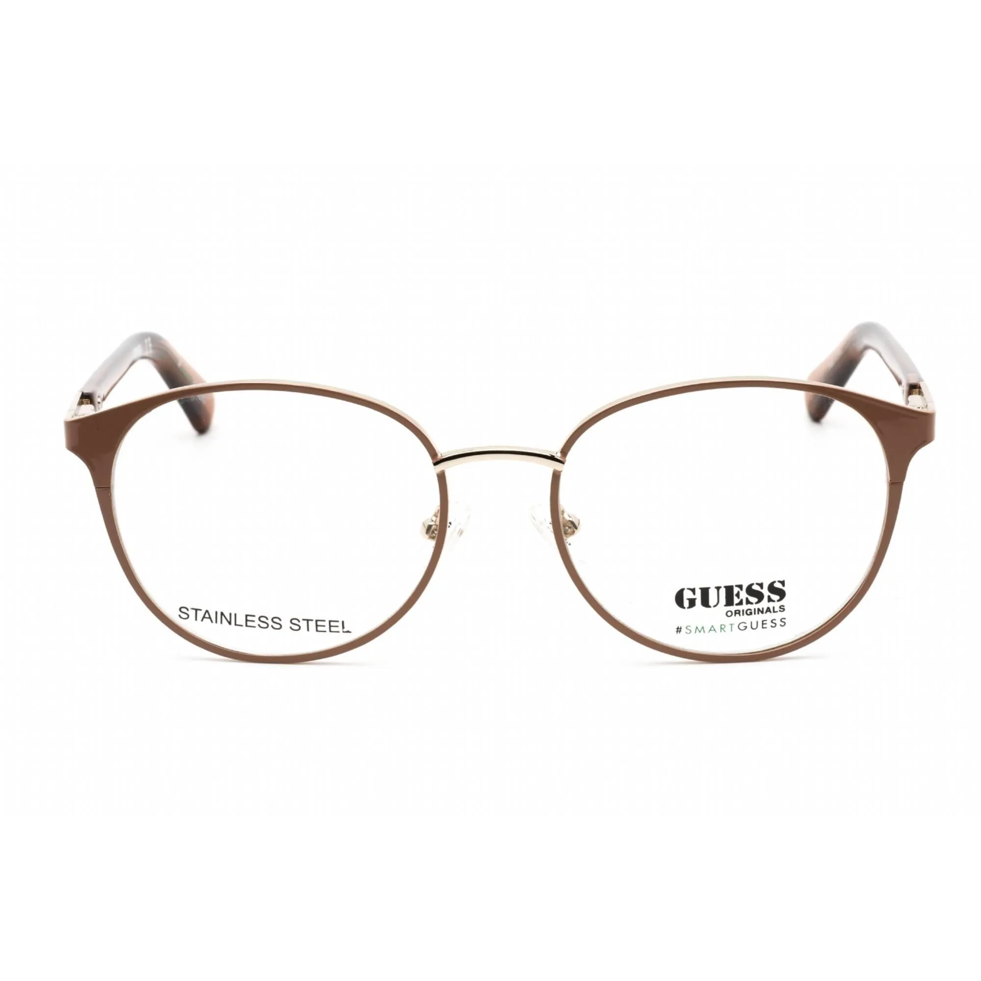 Guess Unisex Eyeglasses - Clear Lens Shiny Beige Metal Round Shape Frame | GU8254 057