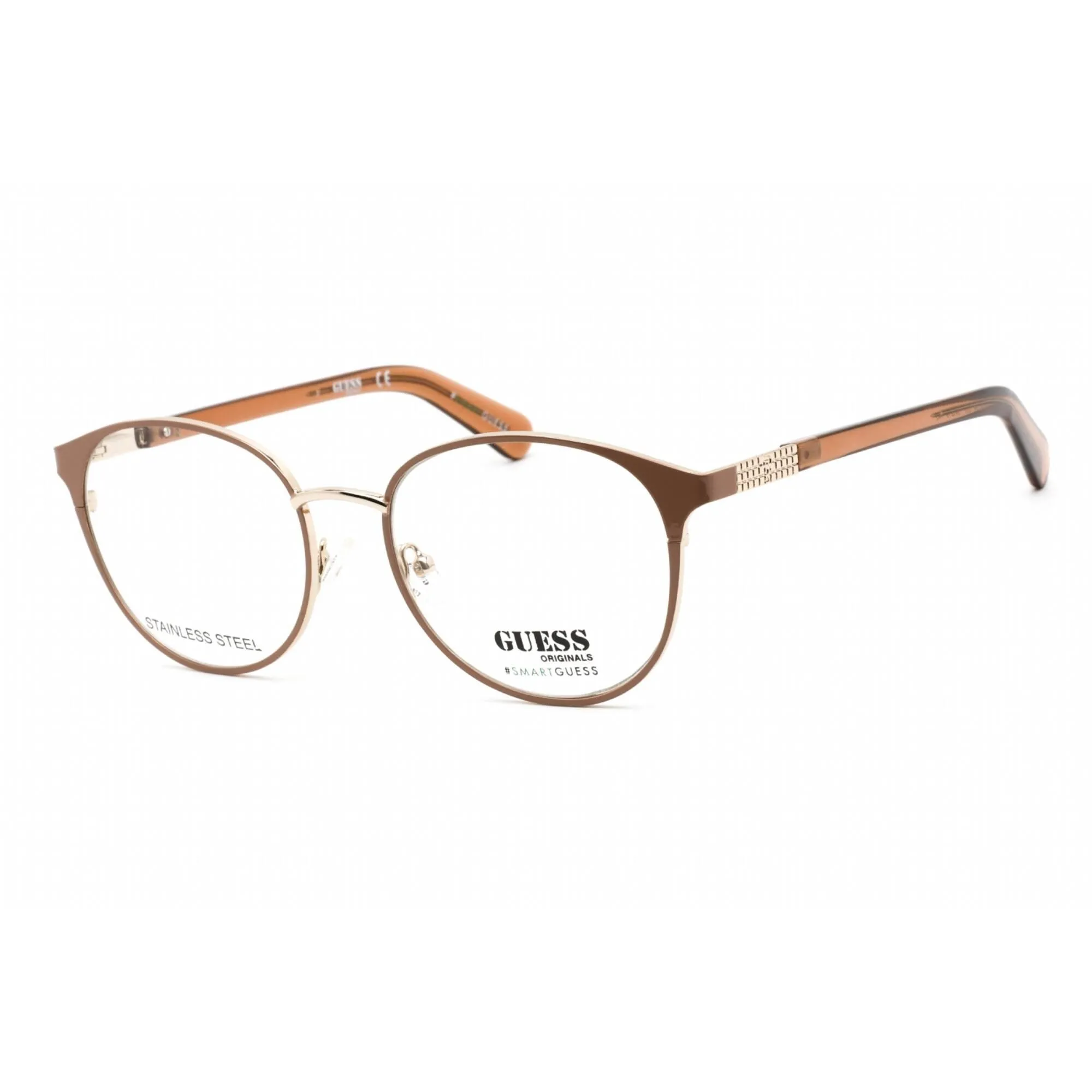 Guess Unisex Eyeglasses - Clear Lens Shiny Beige Metal Round Shape Frame | GU8254 057
