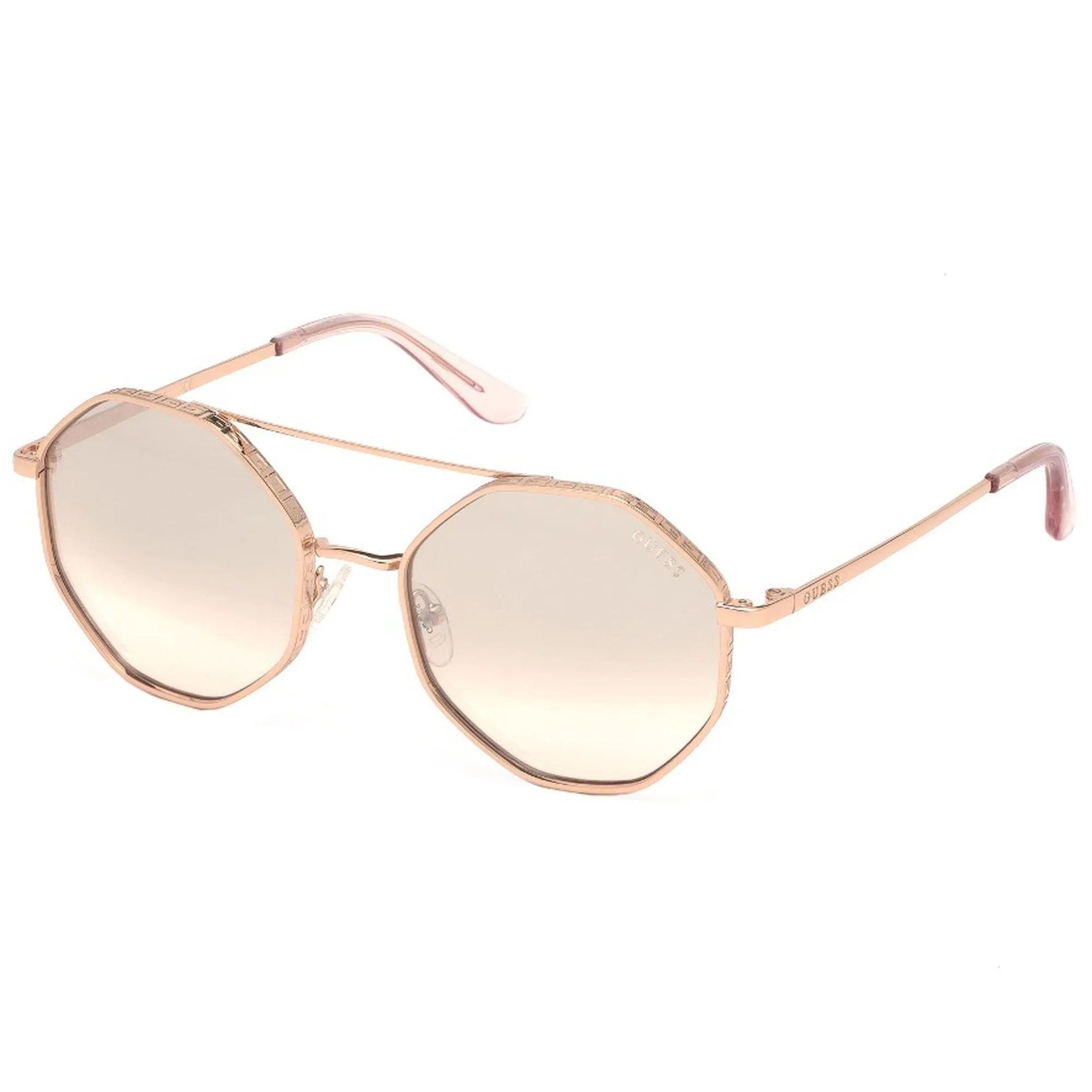Guess Women's Sunglasses - Full Rim Shiny Rose Gold Round Metal Frame | GU7636 28U