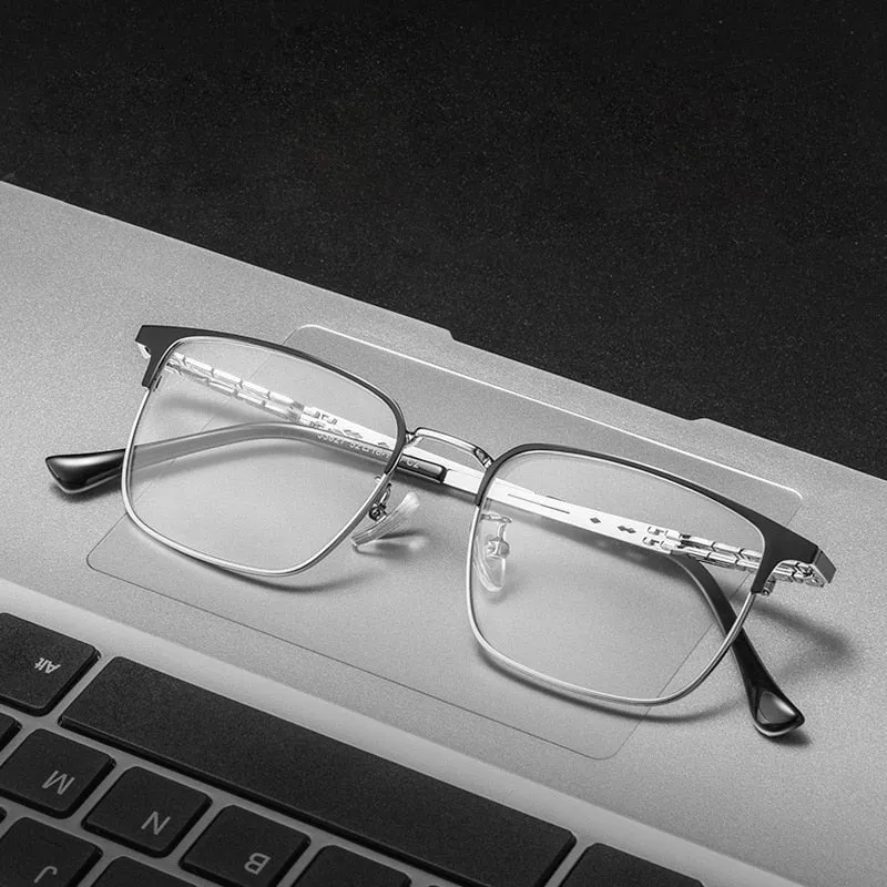Handoer Men's Full Rim Square Titanium Alloy Eyeglasses 3827j