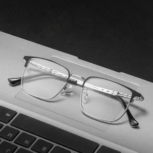 Handoer Men's Full Rim Square Titanium Alloy Eyeglasses 3827j