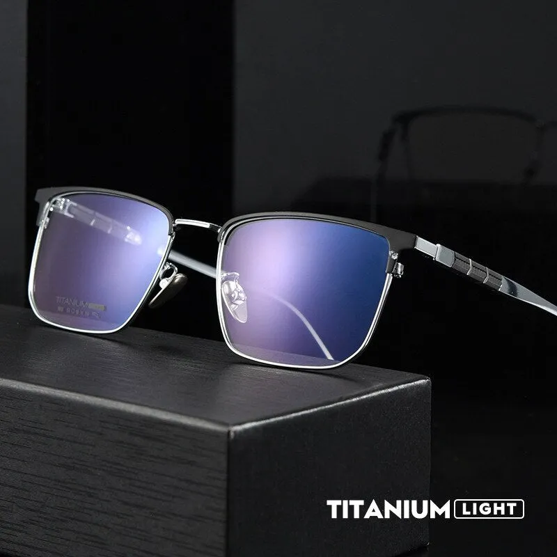 Handoer Men's Full Rim Square Titanium Eyeglasses 9010bt