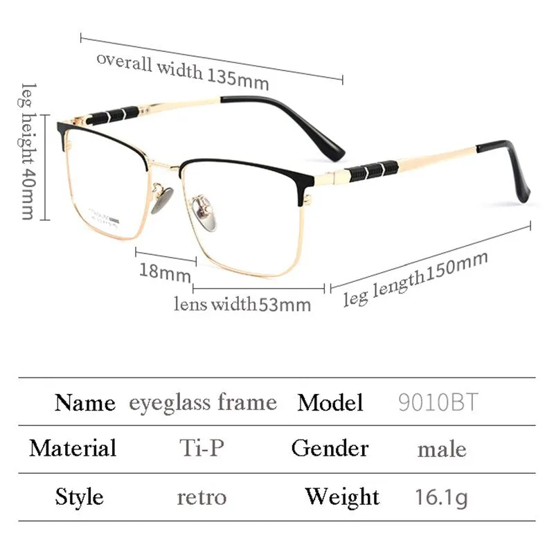 Handoer Men's Full Rim Square Titanium Eyeglasses 9010bt
