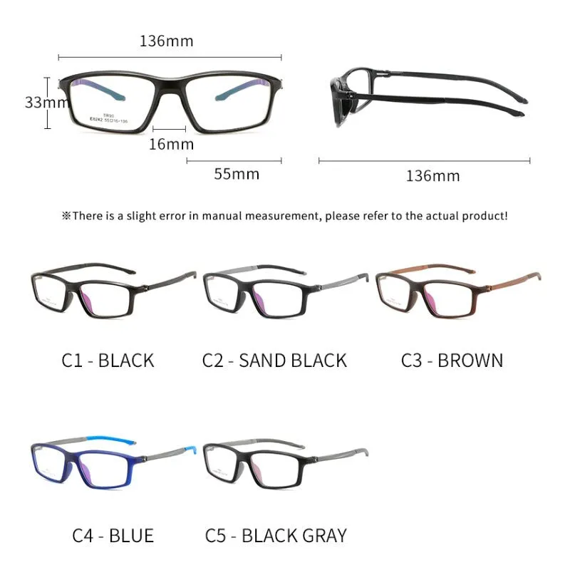 Handoer Men's Full Rim Square Tr 90 Alloy Eyeglasses 8242