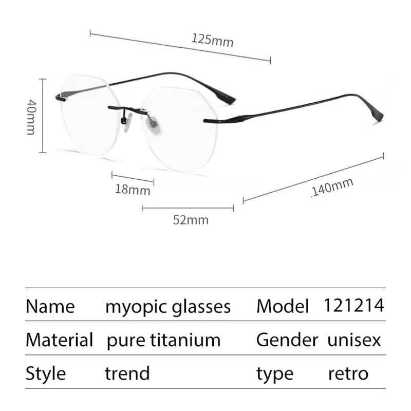 Handoer Men's Rimless Customized Lens Shape Titanium Eyeglasses 121214
