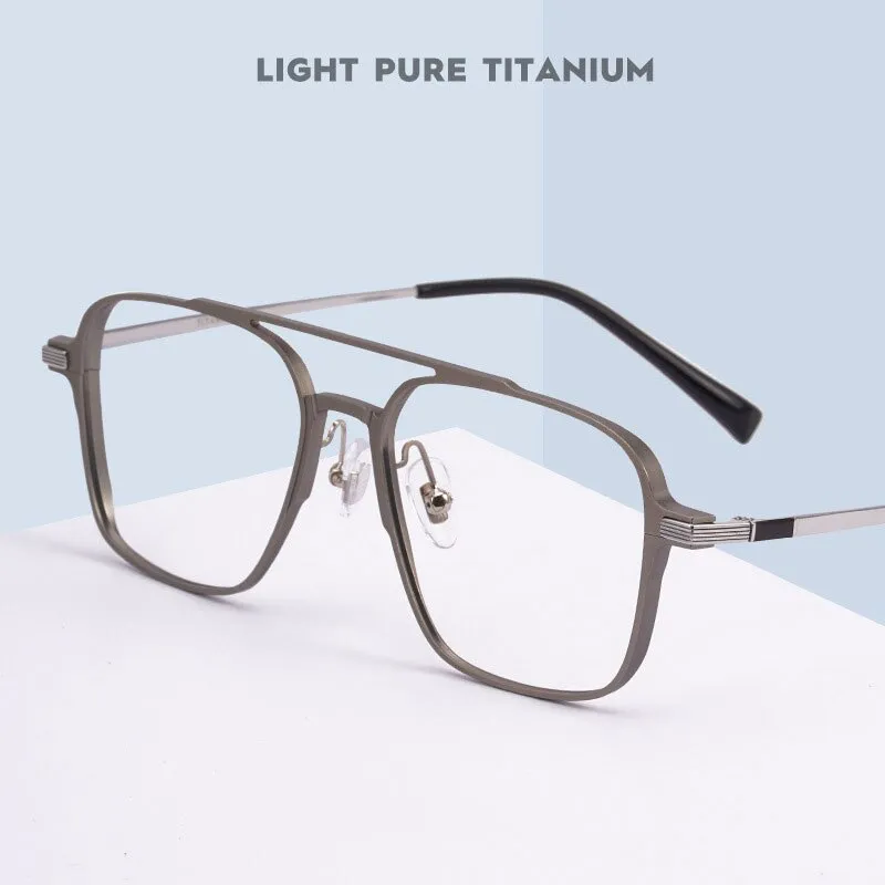 Handoer Unisex Full Rim Irregular Square Magnesium Alloy Double Bridge Eyeglasses 5053