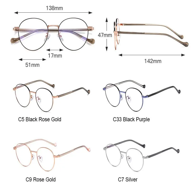 Handoer Unisex Full Rim Round Square Alloy Acetate Eyeglasses 1903